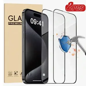 2 pcs 9H Hardness Tempered Glass ScreenProtector Compatible With iphone 15/16e/14Plus/13/12/11Pro Max/X/XsMax/XR