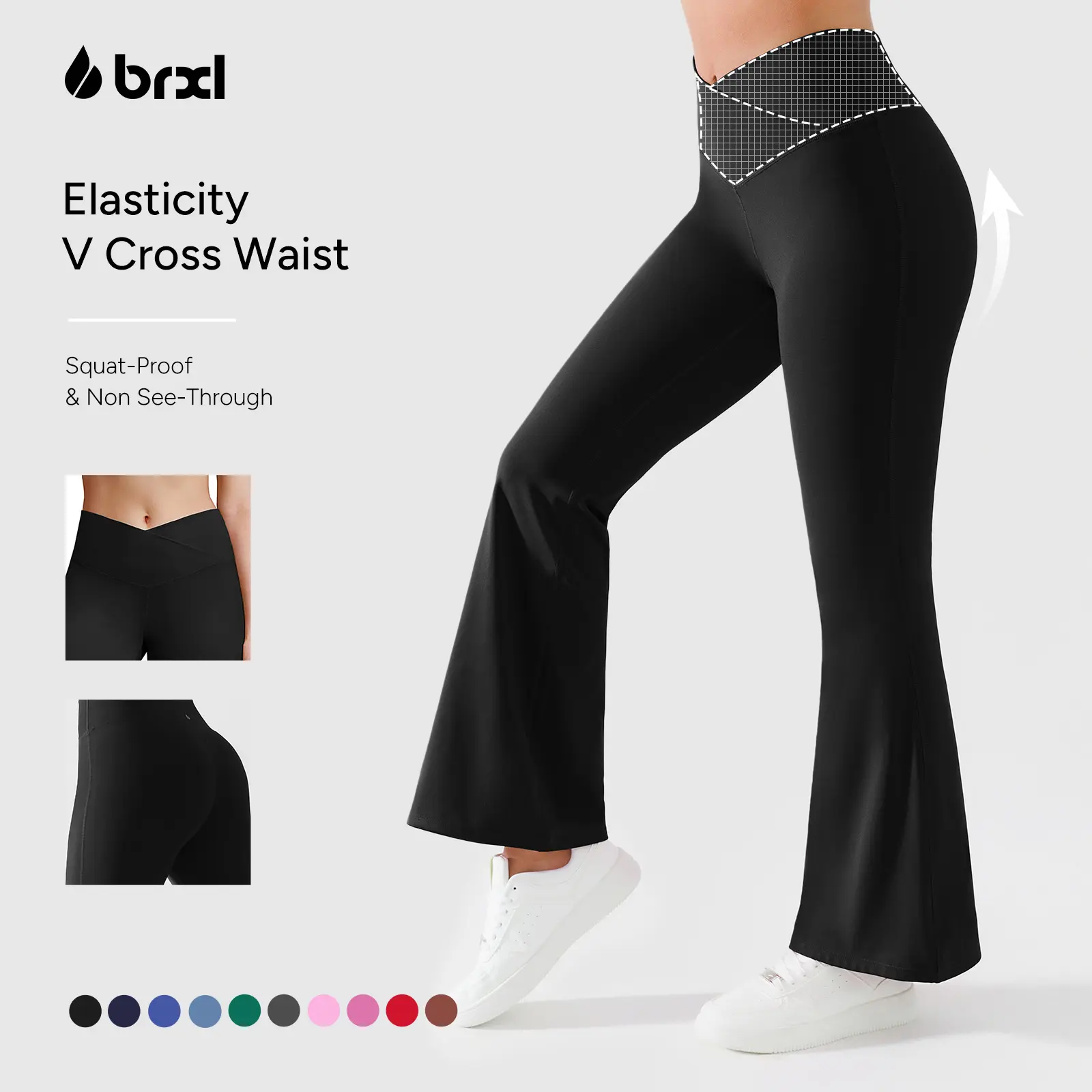 BRXL【Discount for live】High Waisted Crossover Flare Yoga Leggings - Hip Curve Work Pants Sports Soft Style Comfort Yoga Trousers Workout Bottoms