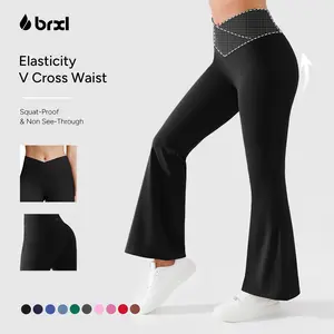 BRXL【Discount for live】High Waisted Crossover Flare Yoga Leggings - Hip Curve Work Pants Sports Soft Style Comfort Yoga Trousers Workout Bottoms