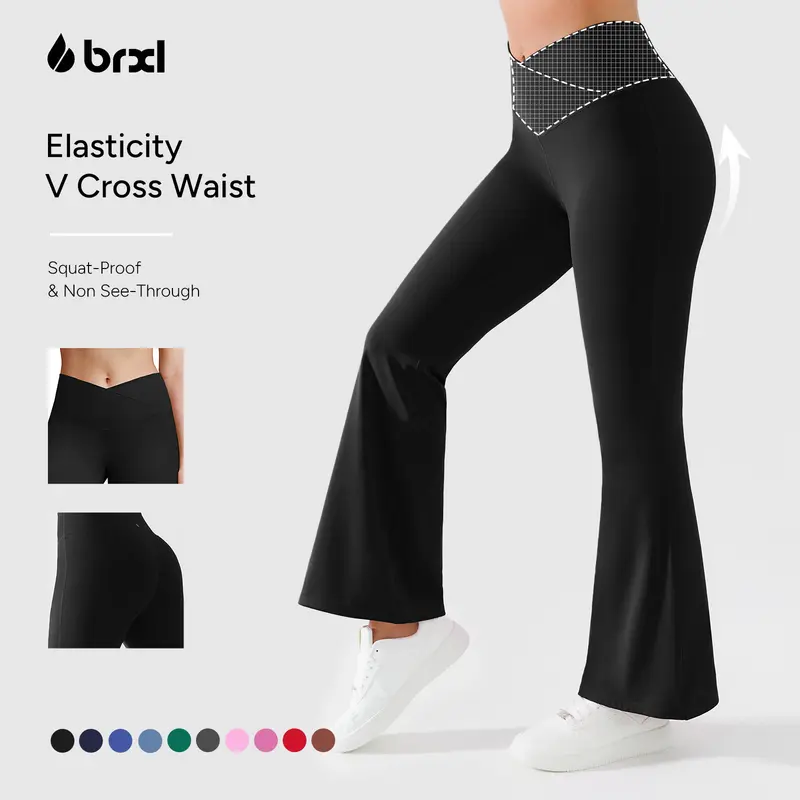 BRXL【Discount for live】High Waisted Crossover Flare Yoga Leggings - Hip Curve Work Pants Sports Soft Style Comfort Yoga Trousers Workout Bottoms