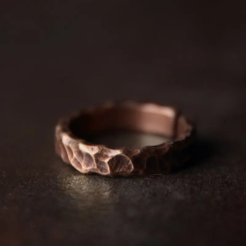 Tibetan Hand Beaten Solid Copper Ring - Authentic Tibetan Hand Crafted Metal Ring with Unique Design