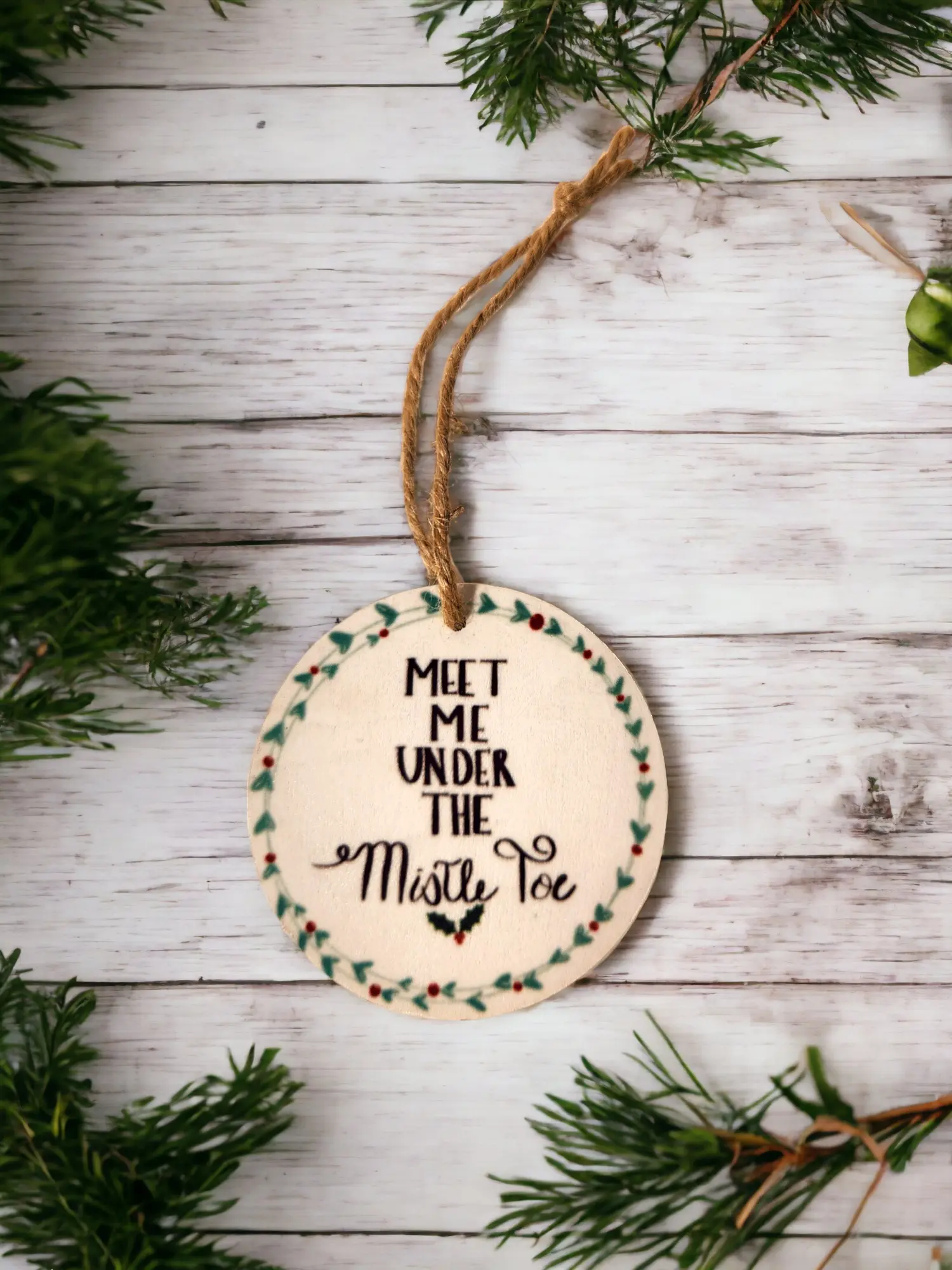 Under the mistletoe Christmas ornament