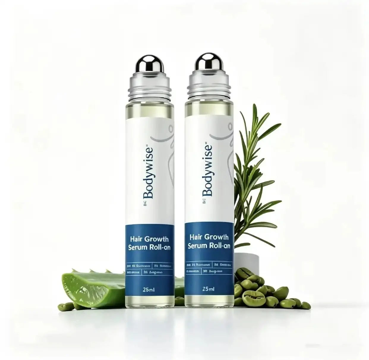 2 Bottles BeBodywise Advanced Hair Density Roll-On Serum 25 ml |   5% Saw Palmetto, 3% Rosemary, 1% Caffeine Herbasome & 3% Fenugreek |   Scalp Serum for Reduced Hair Fall |   Men & Women