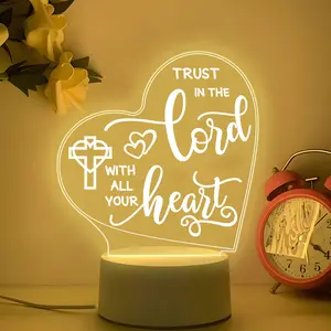 Acrylic Decorative Night Light, Religious Prayer Lamp, Warm Cross Table Lamp, Home Praying Room Decoration, Christmas Gift for Christian Women