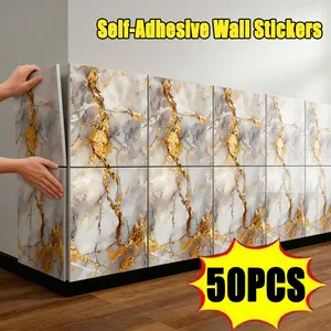 50pcs Marble Texture Self-Adhesive Wallpaper, Waterproof Easy Clean, Seamless Installation, Ideal for Kitchen Bathroom Living Room Office