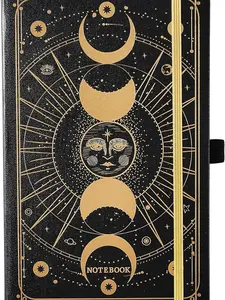 Artfan Ruled Notebook/Journal – Premium Thick Paper Classic Writing Notebook with Pocket + Page Dividers Gifts, Banded, Large, 128 Pages, Hard Cover, Lined (5.3" x 8.26") - Sun and Moon