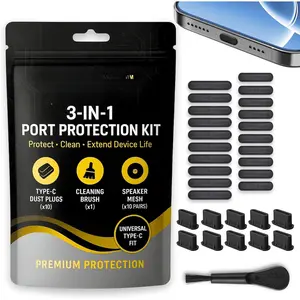 USB C Dust Plug Set 3-in-1 with Cleaning Brush, Phone Speaker Cleaner, Type-C Port Covers,  Port Cleaner Tool,  Cleaning Kit & Phone Cleaner Accessories for Ports & Speaker Mesh