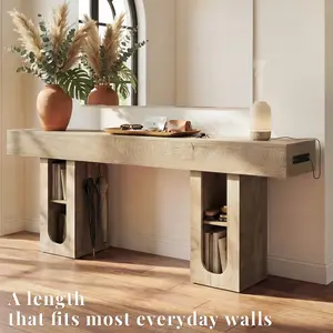 OMCHOM 63-Inch Long Console Table, Wooden Rectangular Sofa Table Behind The Couch, Farmhouse Entryway Table for Entrance, Hallway, Living Room (Natural) Modern