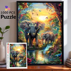 Tucocoo Colorful Elephants in Jungle 1000 Pieces Jigsaw Puzzle Vibrant Wildlife Art for Adults Eco-Friendly Recycled Cardboard 27.5x20inch Perfect Gift Wall Decor