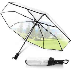 Clear Umbrellas for Rain - Adult Compact, Windproof, Automatic, Lightweight, Portable, Women's Auto Folding Umbrella