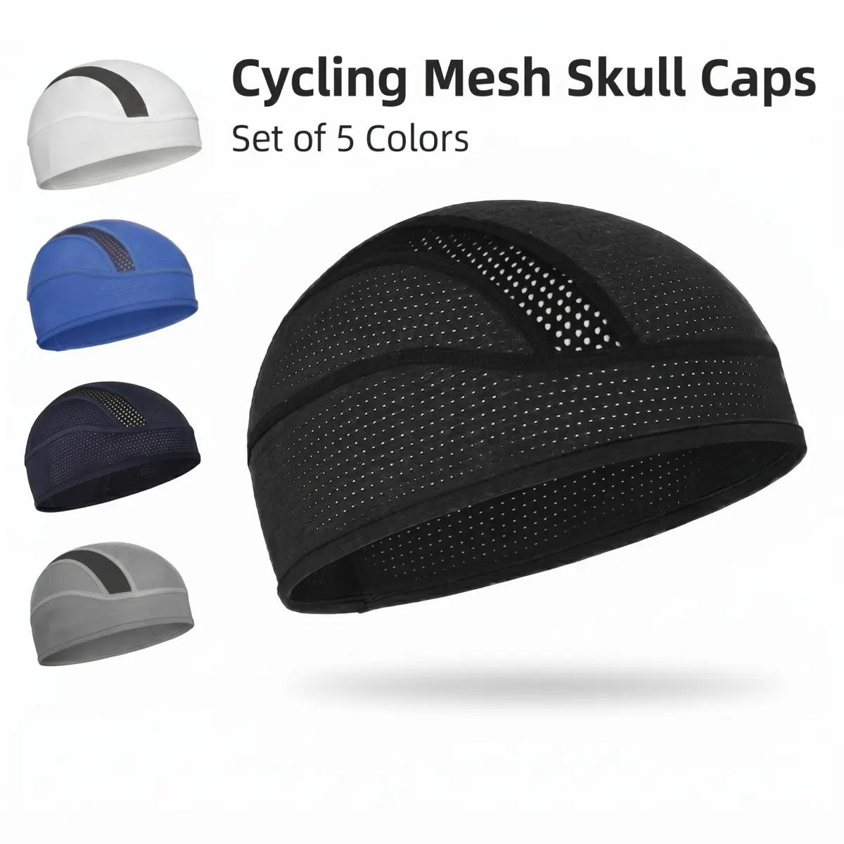 Men's 5-Pack Mesh Skull Cap - Breathable, Moisture-Wicking, Quick-Dry Outdoor Road Helmet Liner Beanie for Summer Hot Weather Cycling, Men's Skull Cap, Bike Cycling, Mesh Spandex