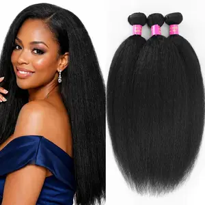 Kinky Straight Bundles Yaki Straight Bundles Human Hair 100% Unprocessed Virgin Remy Hair 3 Bundles Full and Thick, Silky Soft, No Shedding, No Smell, No Tangle