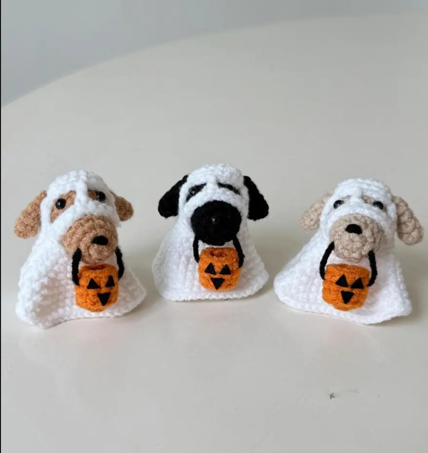 Handmade Crochet Halloween Ghost Dog Amigurumi, Cute Dog Costume Plush Toy, Fall Decor, Perfect Halloween Gift, Halloween Decor