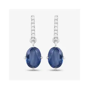 Genuine Blue Sapphire and Diamond 10K Gold Earrings