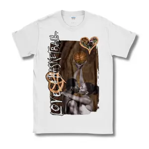 Love & Basketball T-Shirt – Graphic Tee Featuring Romantic Couple & Basketball Design, Perfect Gift for Couples and Basketball Fans.