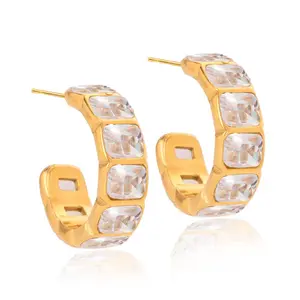 Square CZ Hoop Earrings Waterproof