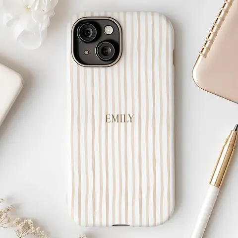 Customized Striped Minimalist PVC iPhone Case - Personalized Shockproof Casing, Slim Light Cellphone Cover, Aesthetic Gift for Her, Protection Shell for iPhone 18,17,16,15,15 Plus,14,13,12,11,X,Pro Max,Handheld Devices