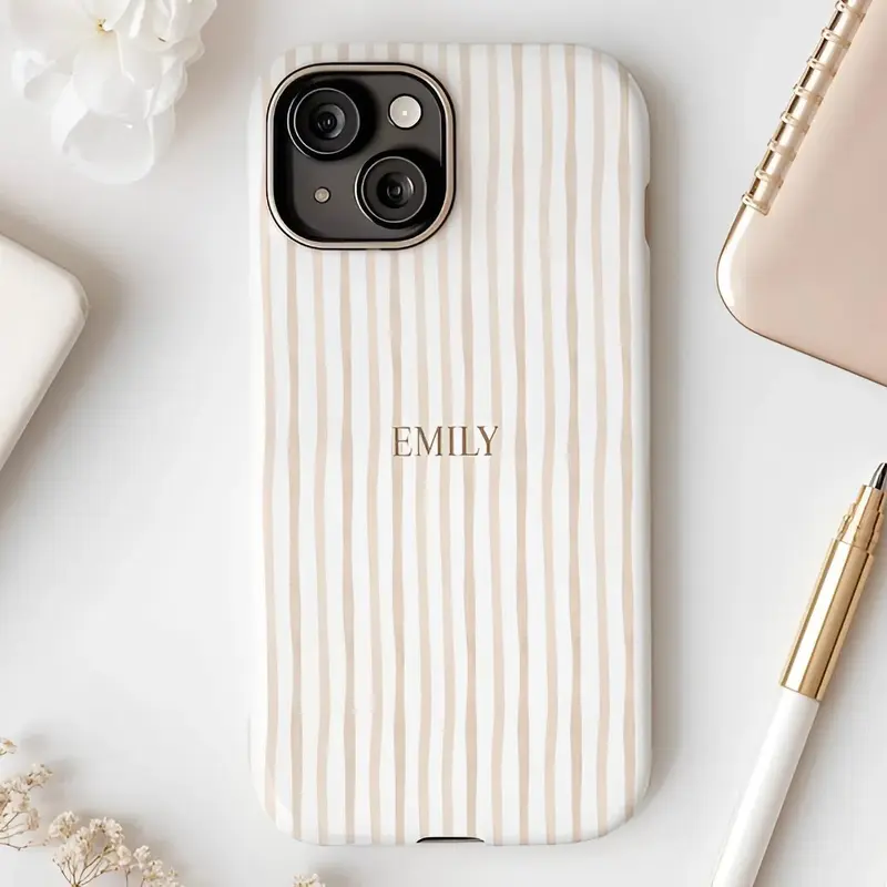 Customized Striped Minimalist PVC iPhone Case - Personalized Shockproof Casing, Slim Light Cellphone Cover, Aesthetic Gift for Her, Protection Shell for iPhone 18,17,16,15,15 Plus,14,13,12,11,X,Pro Max,Handheld Devices