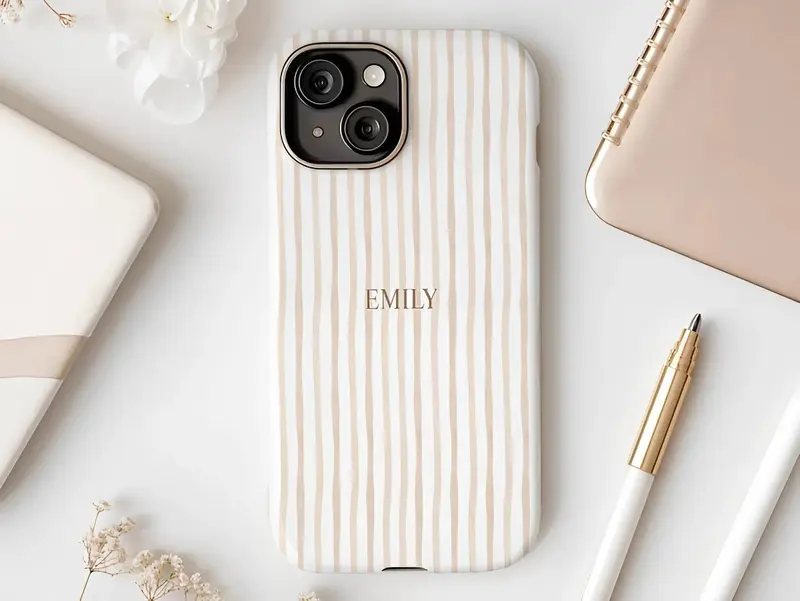 Custom Name Phone Case, Personalized Striped Minimalist Cover, Aesthetic Gift for Her Tough Case - Tough Case - Case for iP 17 16 15 14 13 12 11 X Promax Plus