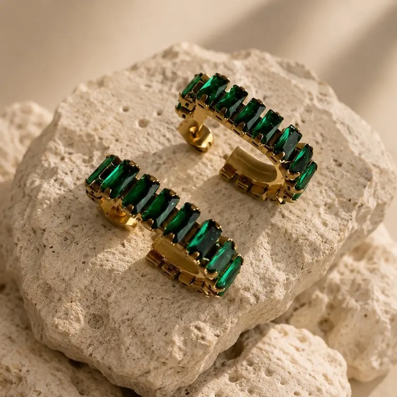 18K Gold Stainless Steel Emerald Grace Earrings