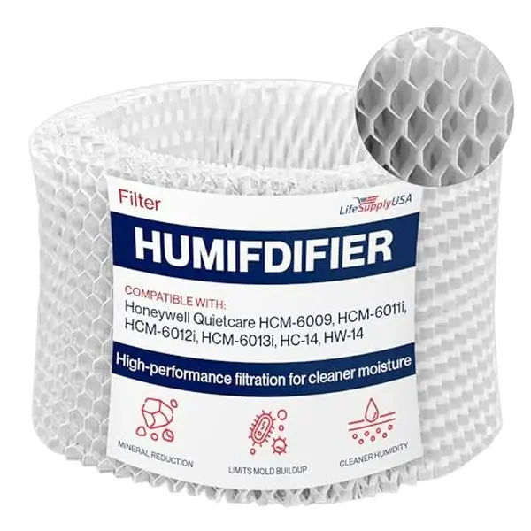 LifeSupplyUSA Humidifier Filter Replacement Wick (1 Pack) - Cost-Effective, Quick Install, Mineral Trapping, Effective Filtration, Wicking Fiber, Long-Lasting - Compatible with Honeywell Quietcare HCM-6009, HCM-6011i, HCM-6012i, HCM-6013i, HC-14, HW-14