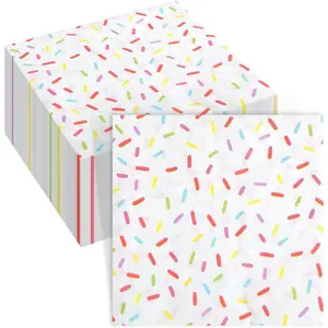 100 Pcs Sprinkles 2 Ply Disposable Paper Napkins for Baby Shower Birthday Party Theme Table Decor Supplies White Donut