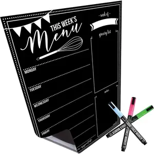 16x12-Inch Chalkboard Weekly Menu -  Meal Planner Board for Refrigerator -  Black Menu Board with 3 Neon Liquid Chalk Markers - Weekly  Planner for Kitchen Organization