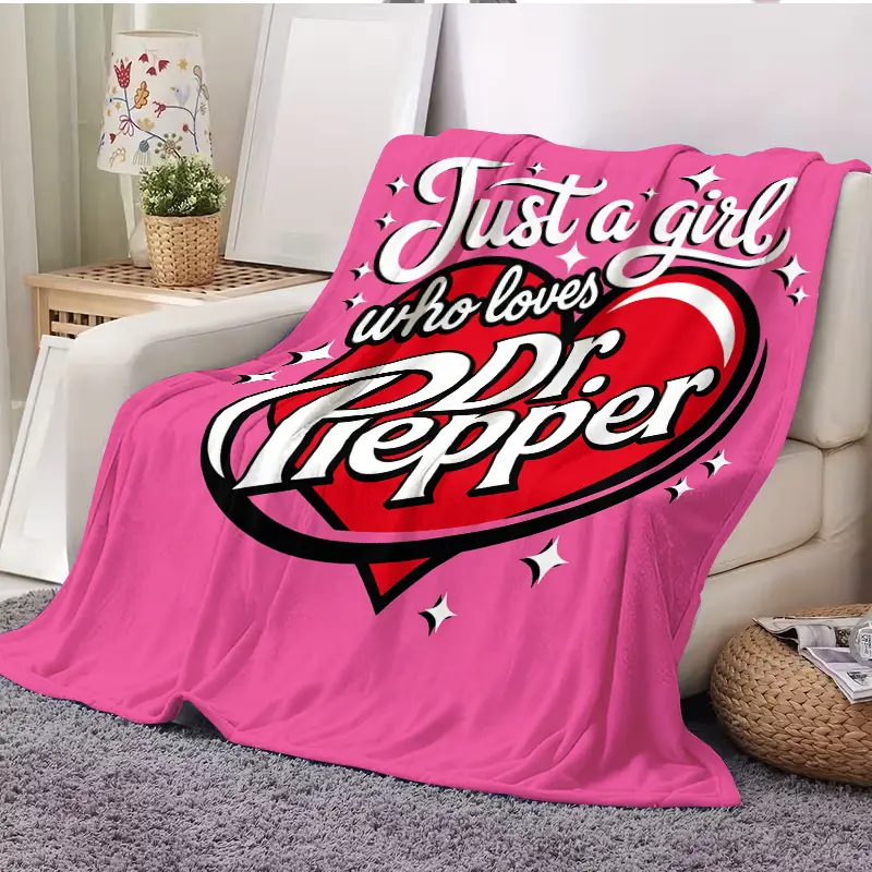 Dr. Pepper Graphic Print Flannel Throw Blanket - Cozy, Warm, Wrinkle Resistant, 1-Piece for Couch, Bed - Home, Room, House Decor Valentine's Day Gift for Friends, Lovers by Summerwins, Room Decor, One-Piece