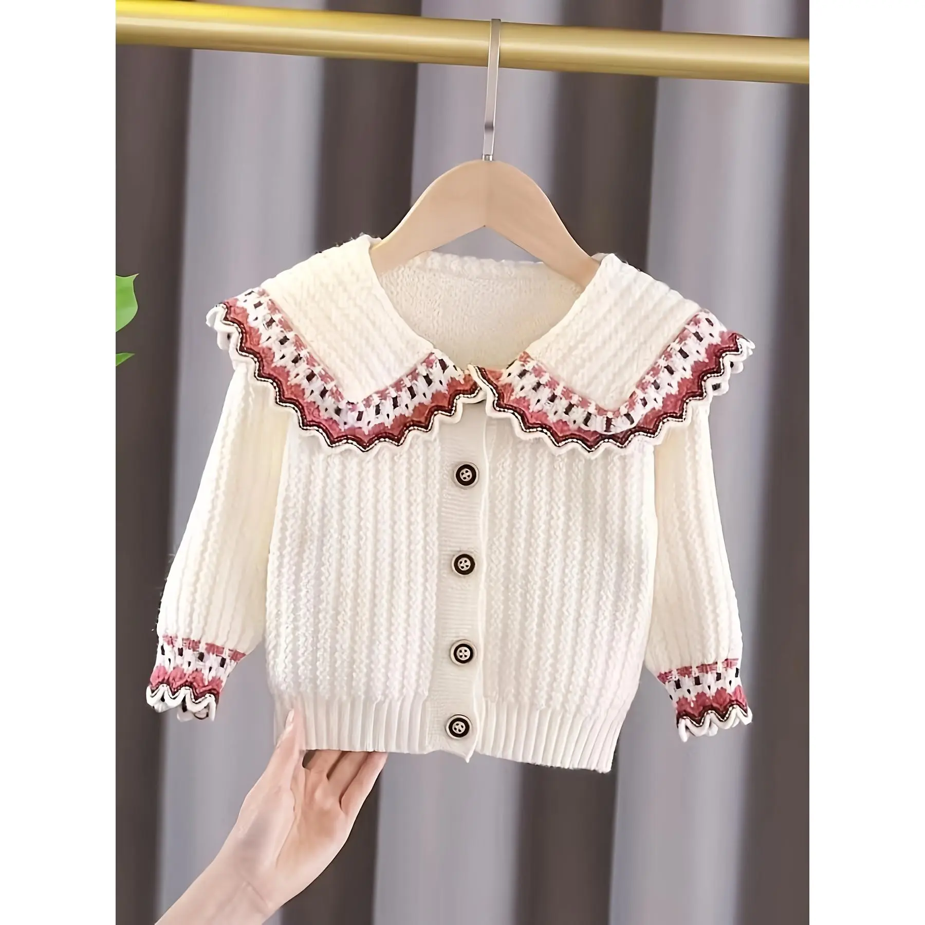 Girls' Knitted Cardigan Children's Jacket Spring and Autumn New Red Children's Sweater Children's Jacket