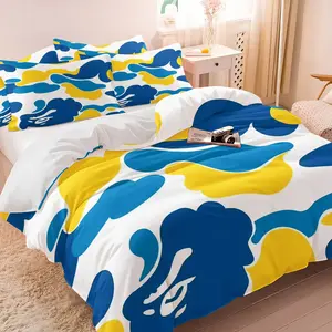 2/3Pcs Vibrant Blue and Yellow Abstract Pattern Duvet Cover Set, Camouflage Printed Bedding Set, Soft and Stylish with Playful Design, Perfect for Modern Bedroom Decor and Year-Round Comfort, No Filler