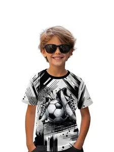 Graffiti Football Dream Print Short Sleeve T-Shirt, Comfortable Casual Versatile Outerwear, Summer Kids Sportswear, Graphic Tees
