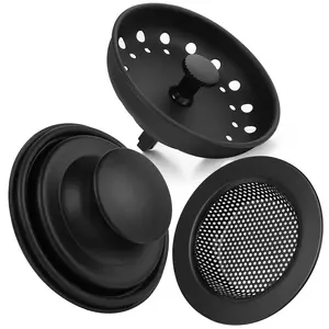 Kitchen Sink Drain Strainer 3 Pack Stainless Steel Sink Stopper, Anti-Clogging Kitchen Sink Drain Basket for Kitchen Sink Strainer Replacement Set (Black, 3 Pack)