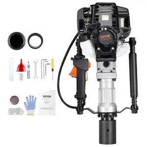 VEVOR 37.77cc Gas-Powered T Post Driver, 4-Stroke Engine Gasoline Fence Piling Pounder, with 2 Post Driving Head(55/70 mm), 1000W Portable Piledriver For Farm, Ranch Fencing, Road Improvements