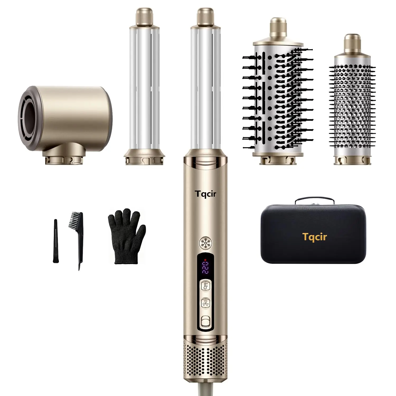 Tqcir 5-in-1 Hot Air Styler, Powerful Hair Dryer with Auto-Wrap Curlers | Anti-Frizz Blow Dryer for Fast Drying Curling Straightening Volumizing, Adjustable Heat & Speed,Storage Case