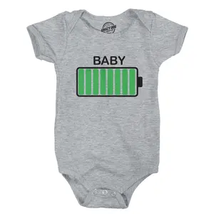 Baby Battery Fully Charged Funny Newborn Infant Creeper Bodysuit for Newborn Funny Baby Onesies Novelty Onesie Light Grey