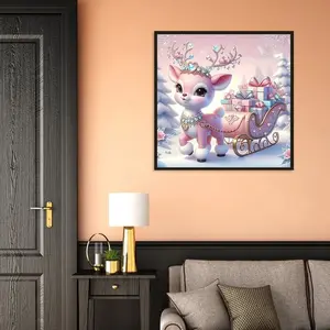 1pc 5D Diamond Painting Christmas Deer Kit, DIY Full Drill Crystal Embroidery Art, Home Wall Decor Gift for Kids Adults Pet Lovers