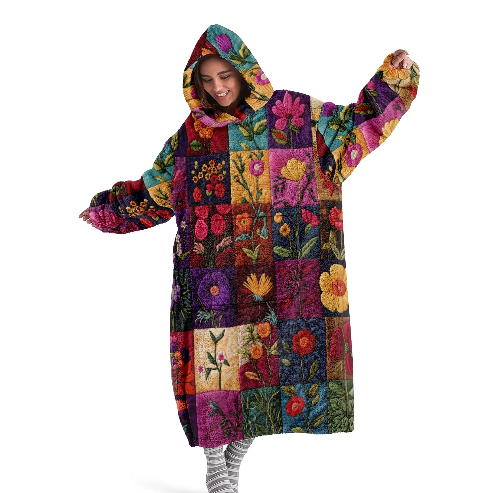 hoodie blanket, Wearable Blanket、Soft Flannel Blanket with Digital Print, Printed Blanket, Wearable Hooded Throw, Plant Floral Pattern, Warm and Cozy, Perfect for Sofa, Home, Office, Camping、Christmas Gift,Valentine's Day gift, Giftable Blankets