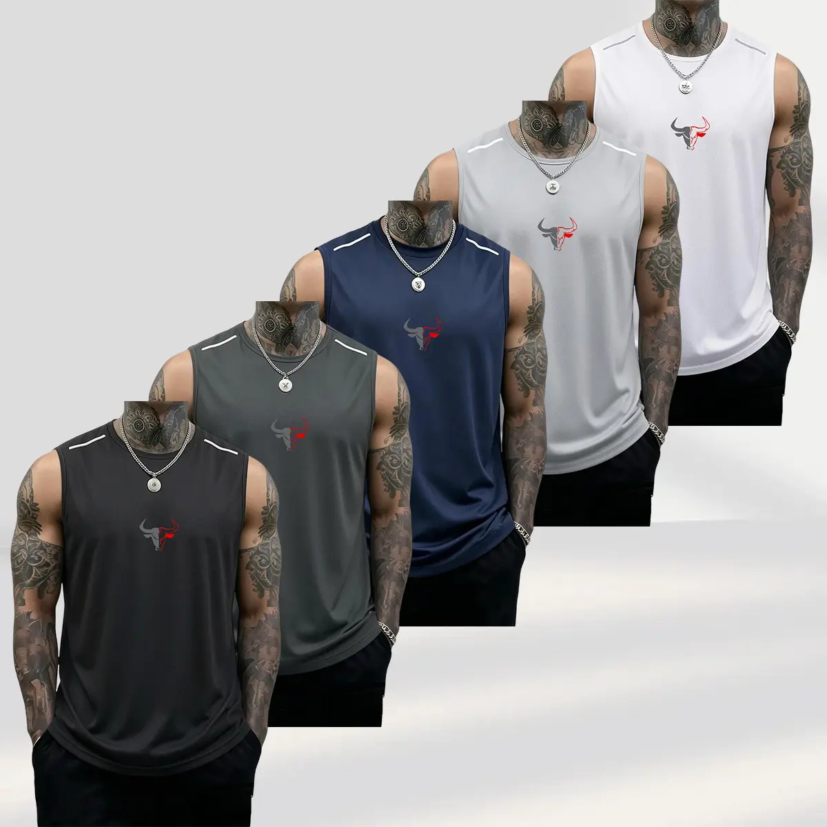 5PCS Men’s Fitness Training Tops: Comfortable, soft sleeveless strength fitness T-shirts; fitness tops, athletic tops; solid color design, summer vibe, Father’s Day gift, outdoor cycling