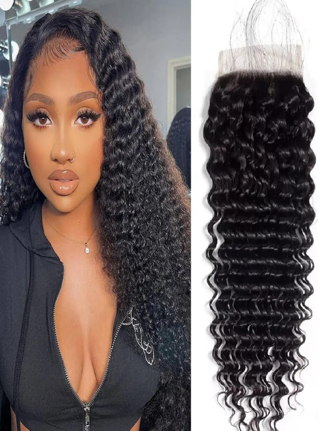 5x5 HD Lace Closure Deep Wave Ultra-thin Transparent Lace Closure 12A Brazilian Virgin Human Hair Closure Free Part Pre Plucked with Baby Hair Natural Black