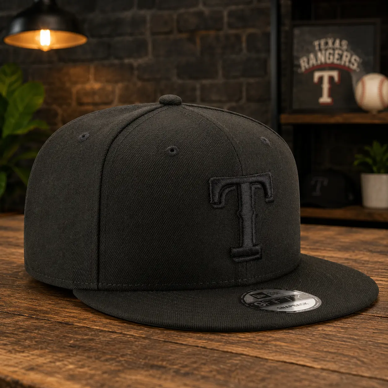 Texas Rangers Blackout 9FIFTY Snapback Hat – Adjustable Flat Brim Cap