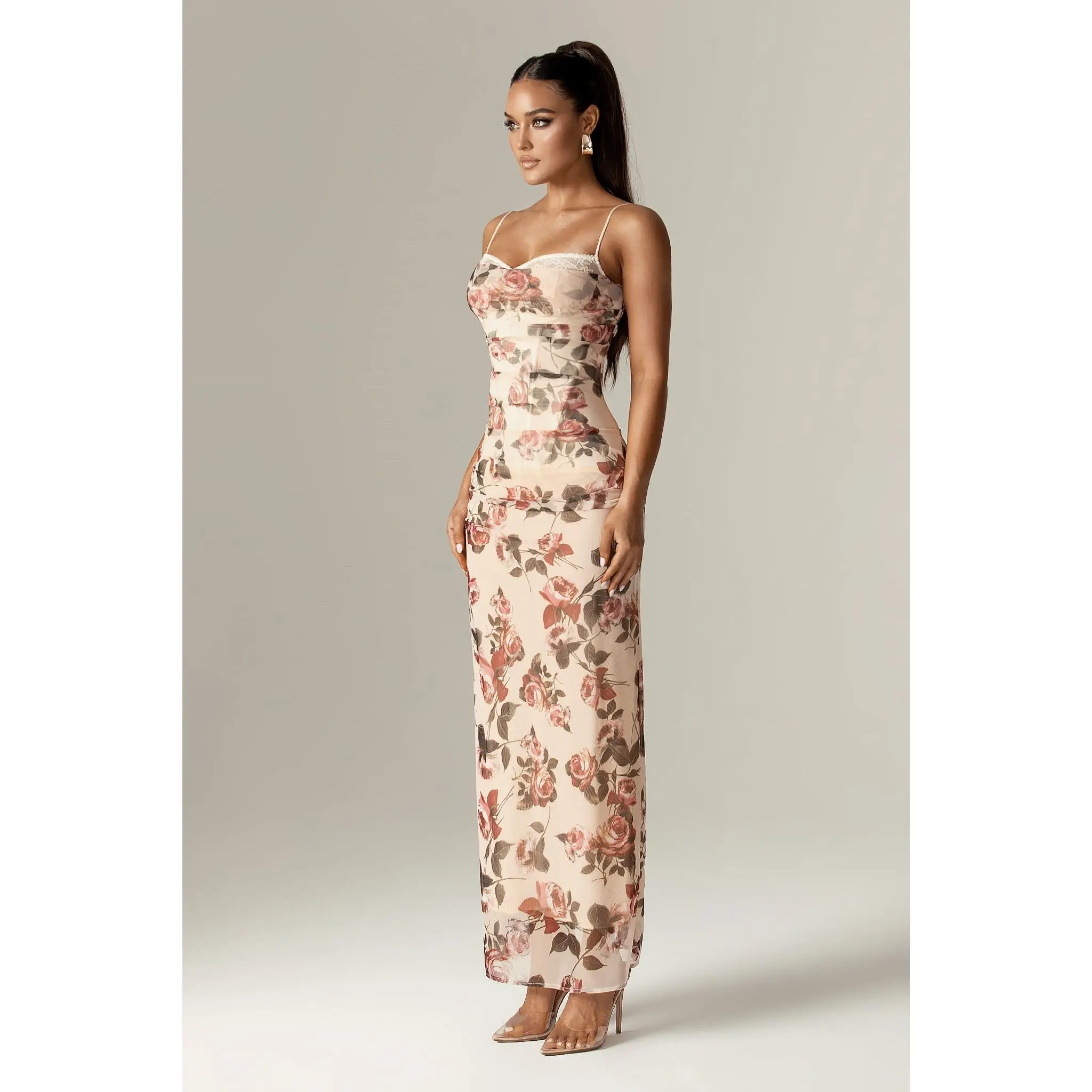 Evita Italian Rose Print Corset Maxi Dress - Rose Print | Sleeveless  Bodycon Dress with Adjustable Straps,