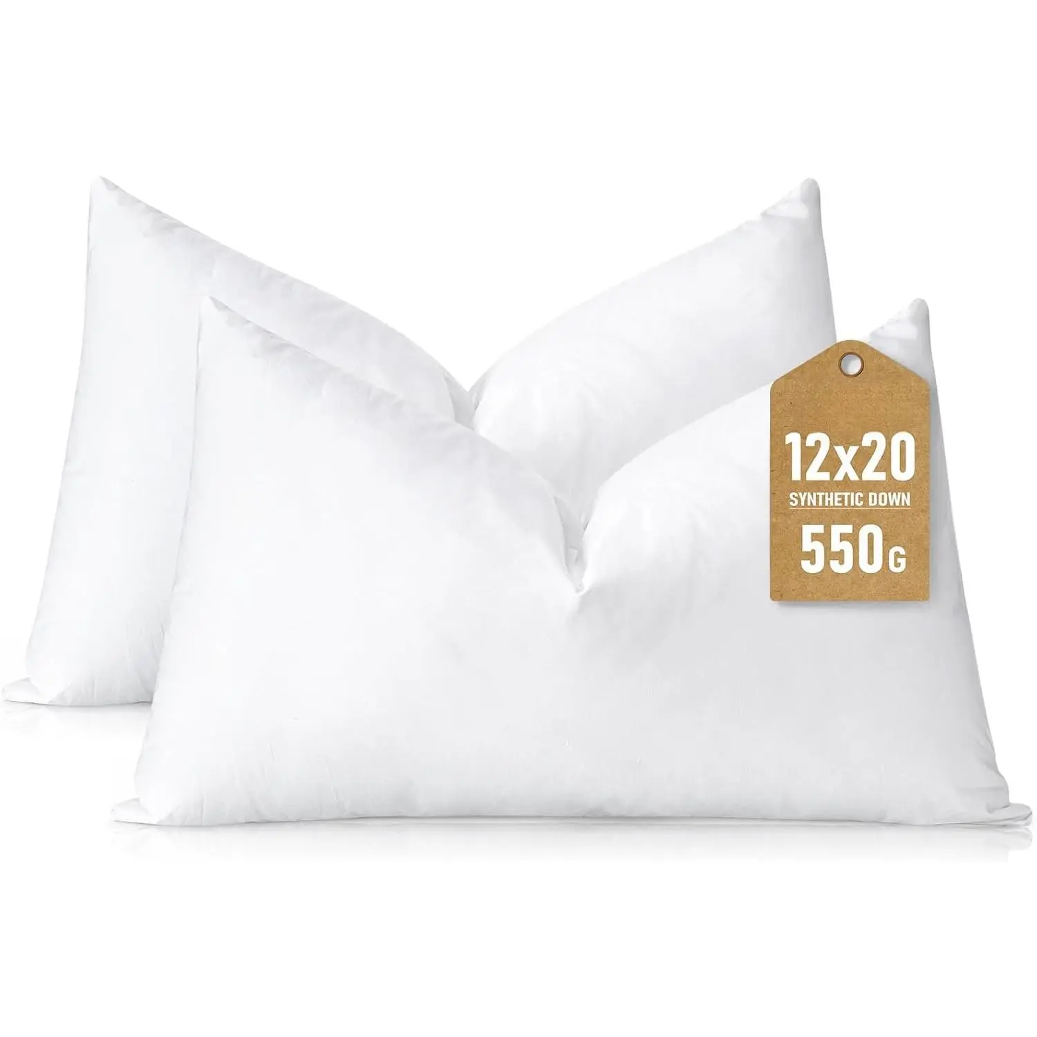 Synthetic Down  Pillow Insert, 12x20 Down Alternative Throw Pillow Insert. Ultra Soft Fluffy Sleeping Pillow with  Cotton Cover, Decorative Pillows Set of 2-White.