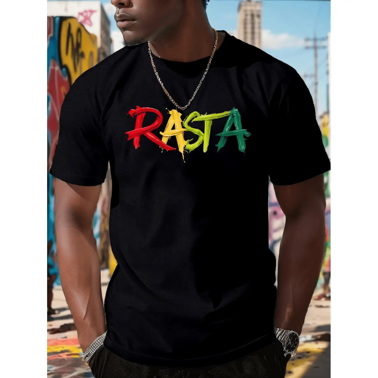 Dark Grey Rasta Geometric Print Top