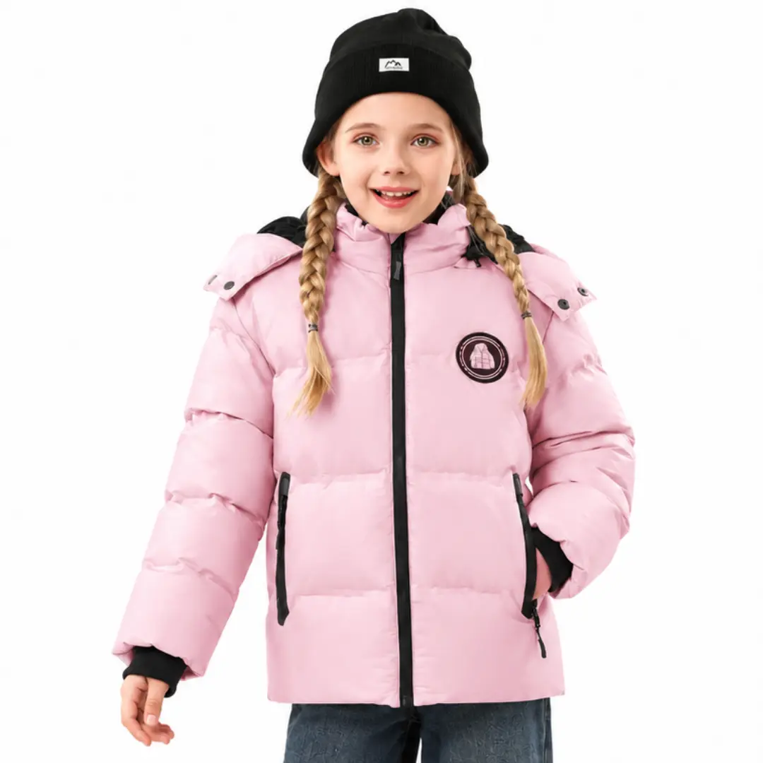 Girls' 4-15 Years Fleece-Lined Hooded Winter Coat, Warm Puffer Jacket with Pockets for Kids