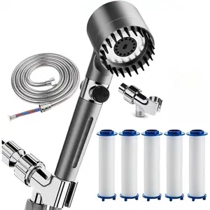 Shower Drops Head Filtered Showerhead With Five Filters,Filtered Shower Head With Handheld,High Pressure Turbo Showerhead,Reusable,Adjustable Settings With Hose  set massaging