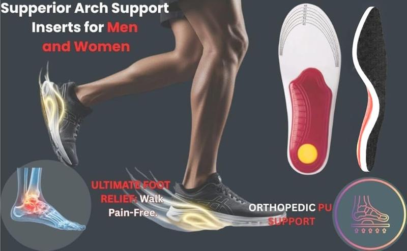 Steady Step Insoles, Plantar Fasciitis Arch Support Orthotic Insoles for Men - Gel Insole| Arch Support Flat Feet Heel Pain Fallen Arches Shock Absorption Insole for Women & Men