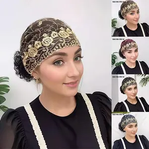 Embroidered Flower Pullover Hat Thin Fashion Lace Hair Cap Casual Versatile Headscarf Beanie for Women