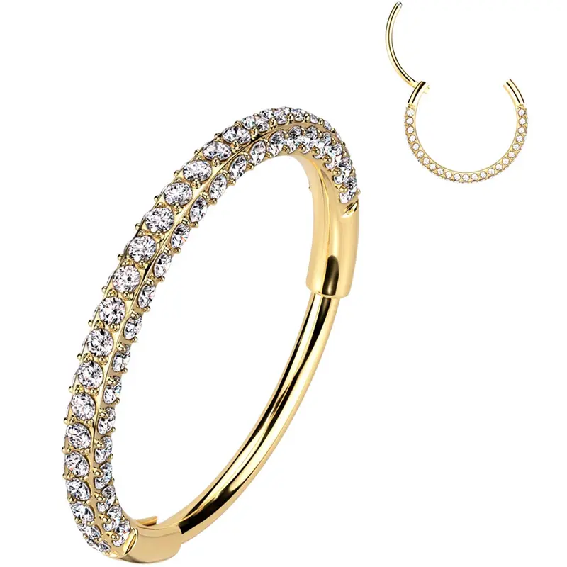 Body Candy 20 Gauge Gold PVD Implant Grade Titanium Hinged Nose Hoop - Triple-Sided Micro Gem, Non-Removable Segment, CZ, Unisex Body Jewelry for Conch Piercing, Adults' Accessories (Select Size), Hinged Piercing Hoop, Nose Rings Hoops