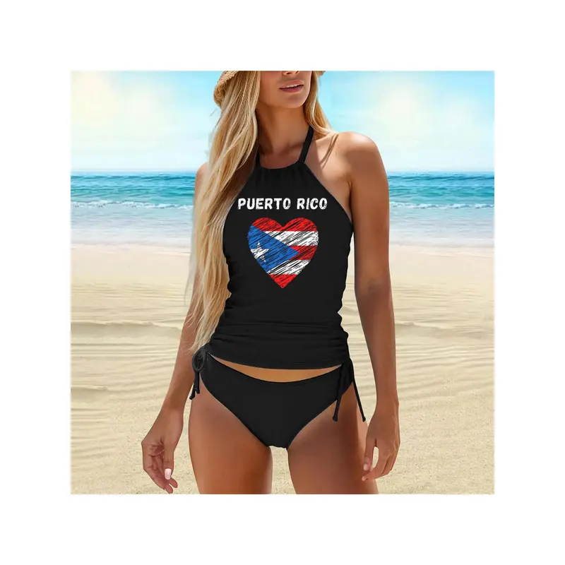 Puerto Rico Flag Holiday Puerto Rico Heart Puerto Rican Flag Tankini Swimsuit Funny Swimwear