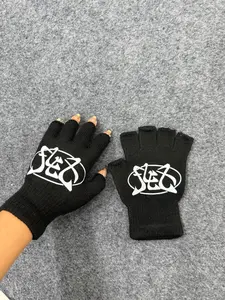 Unisex High Street Fashion Print Gloves, Slim-Fit Fingerless Mitts, Cartoon Pattern, Moderate Fabric, All Seasons Wear
